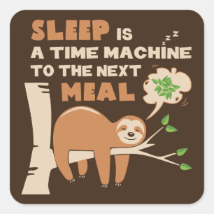 Lazybone Sloth, die Lieben zu essen & köstliche Sp Quadratischer Aufkleber