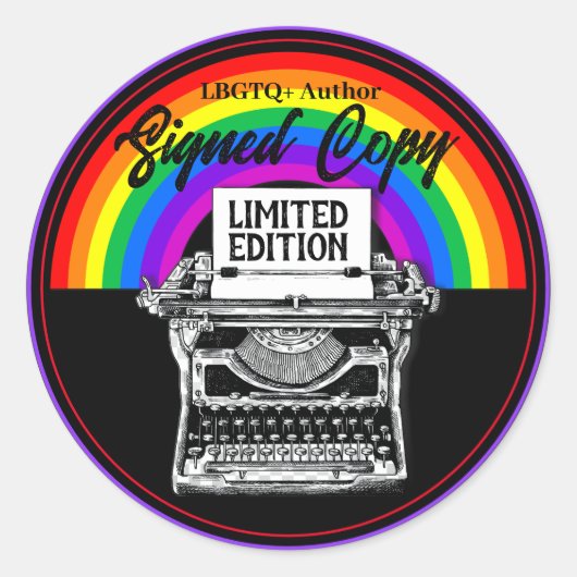 LBGTQ+ Autor signierte Schreibmaschine Runder Aufkleber (Vorderseite)