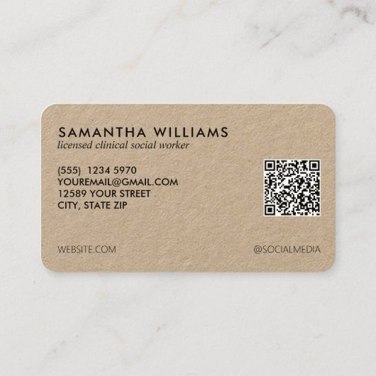 LCSW Social Worker Custom QR Foto Visitenkarte (Rückseite)