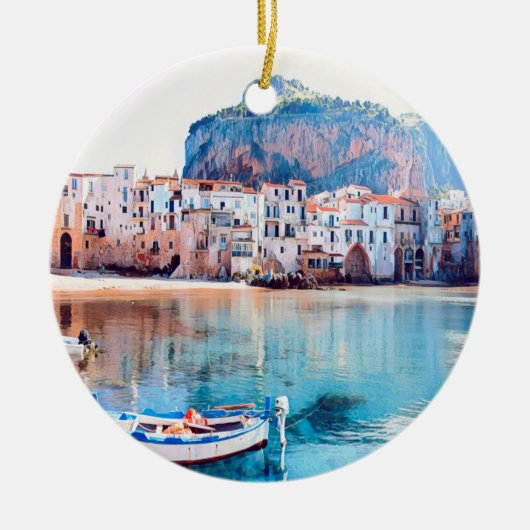 ldp CEFALæ- Sizilien - Strand - Panorama Keramik Ornament (Vorne)