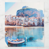 ldp CEFALæ- Sizilien - Strand - Panorama Weinetikett (Einzelnes Label)