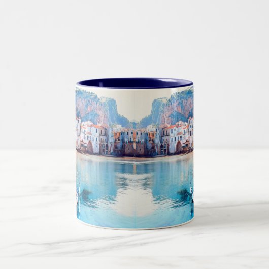 ldp CEFALæ- Sizilien - Strand - Panorama Zweifarbige Tasse (Mittel)