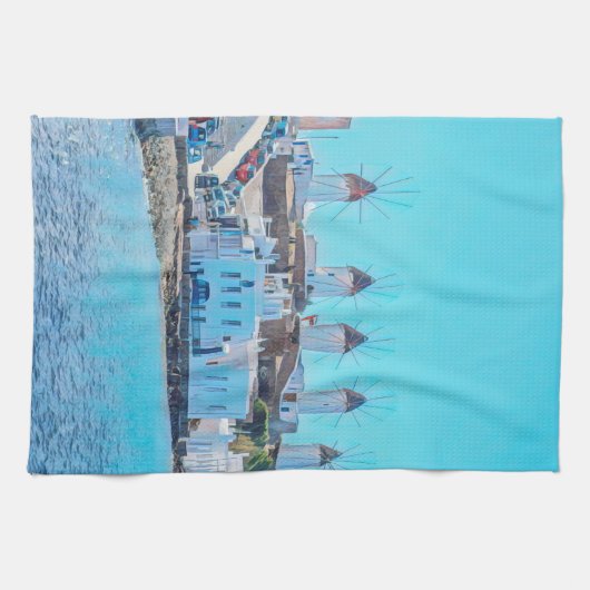 ldp MYKONOS - Blick vom Meer auf die Windmühlen - Geschirrtuch (Horizontal)