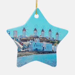 ldp MYKONOS - Blick vom Meer auf die Windmühlen - Keramik Ornament
