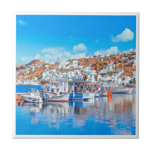 ldp MYKONOS - Fischerboote - Hafen - Panorama Fliese (Vorderseite)