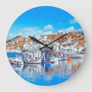 ldp MYKONOS - Fischerboote - Hafen - Panorama Große Wanduhr