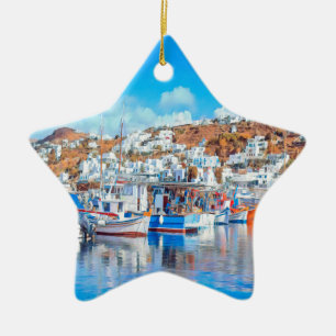 ldp MYKONOS - Fischerboote - Hafen - Panorama Keramik Ornament