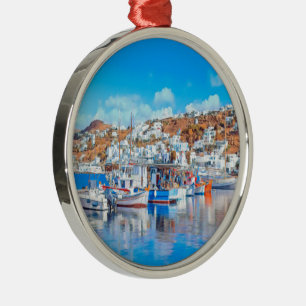 ldp MYKONOS - fishing boats - harbor - panorama Ornament Aus Metall