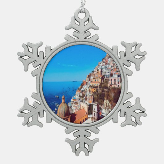 ldp POSITANO - Amalfi Küste - Panorama Schneeflocken Zinn-Ornament (Vorderseite)