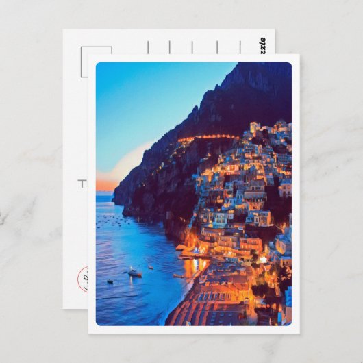 ldp POSITANO Amalfi Küste - Sonnenuntergang durch Postkarte (Vorne/Hinten)