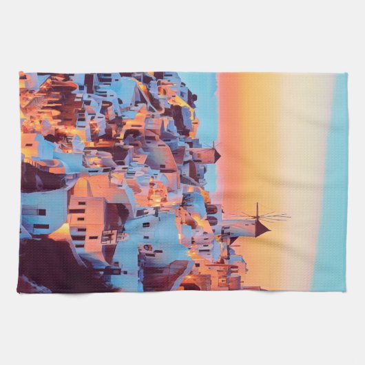 ldp SANTORINI - Panorama - nach Nacht - Geschirrtuch (Horizontal)