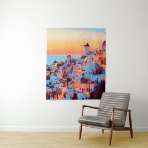 ldp SANTORINI - Panorama - nach Nacht - Wandteppich