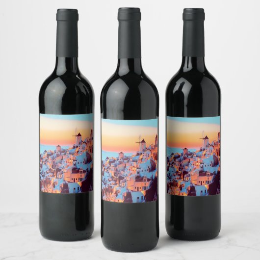 ldp SANTORINI - Panorama - nach Nacht - Weinetikett (Flaschen)