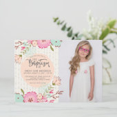 LDS BAPTISM FOTO INVITE | Elegante Blumengürtel Einladung (Stehend Vorderseite)