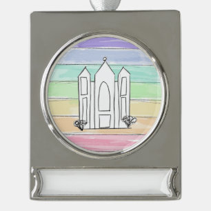 LDS Salt Lake City Tempel Regenbogen Sonnenunterga Banner-Ornament Silber