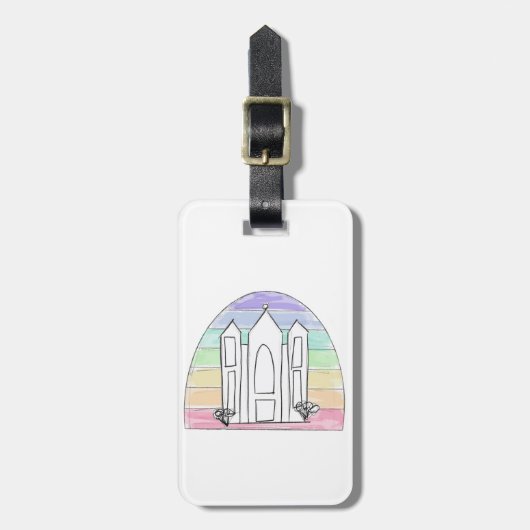 LDS Salt Lake City Tempel Regenbogenmormon Gepäckanhänger (Vorderseite vertikal)