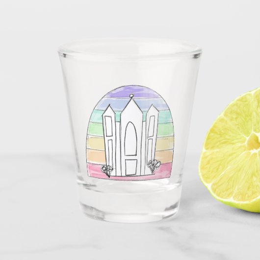 LDS Salt Lake City Tempel Regenbogenmormon Schnapsglas (Vorderseite)