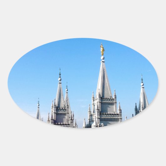 Lds salt lake city temple angel moroni ovaler aufkleber (Vorderseite)