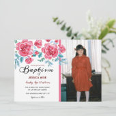 LDS Taufe Girl Watercolor Rose Blumenstrauß Einladung (Stehend Vorderseite)