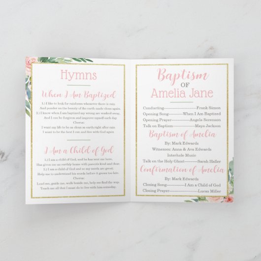 LDS-Taufprogramm, gegliedertes Programm (Innenseite)