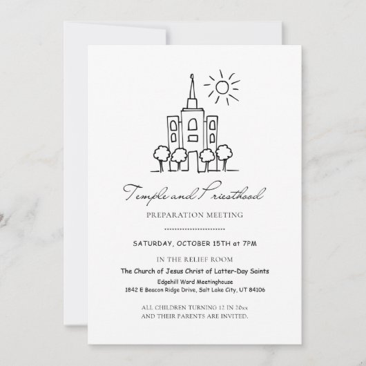 LDS-Tempel und Vorschau-Einladung und Programm (Vorderseite)