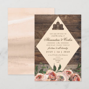 LDS TEMPLE SEALINGKARTE   Rustikales Holz Blush Einladung