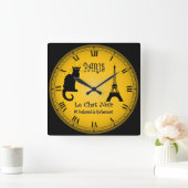 Le Cabaret du Chat Noir ~ The Black Cat Cabaret ~ Quadratische Wanduhr (Zuhause)