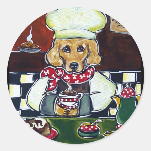 Le Cafe Golden Retriever Runder Aufkleber (Vorderseite)