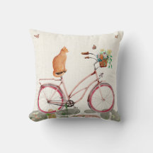 Le Chat à Vélo Throw Pillow