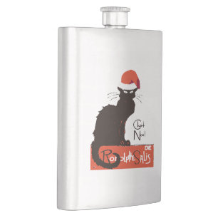 Le Chat Noel Weihnachtsparodie Distressed Cut-Out Flachmann