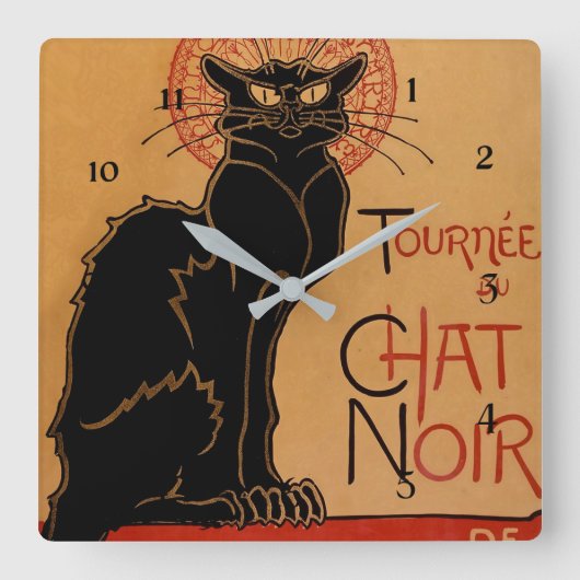 “Le Chat Noir” by Theophile Steinlen Quadratische Wanduhr (Vorderseite)
