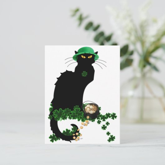 Le Chat Noir Clover St. Patrick's Day Postkarte (Stehend Vorderseite)