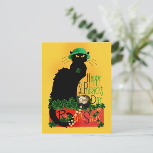 Le Chat Noir Clover St. Patrick's Day Postkarte (Stehend Vorderseite)