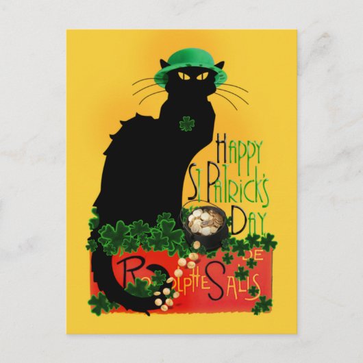 Le Chat Noir Clover St. Patrick's Day Postkarte (Vorderseite)