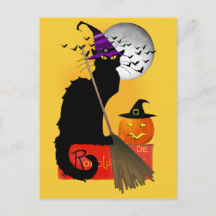 Le Chat Noir Halloween Hexe Postkarte