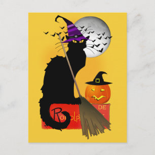 Le Chat Noir Halloween Hexe Postkarte