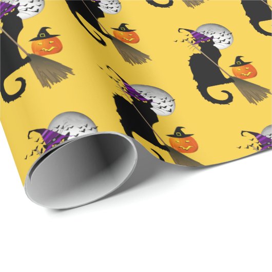 Le Chat Noir Halloween Witch Geschenkpapier (Rolleneckpunkt)