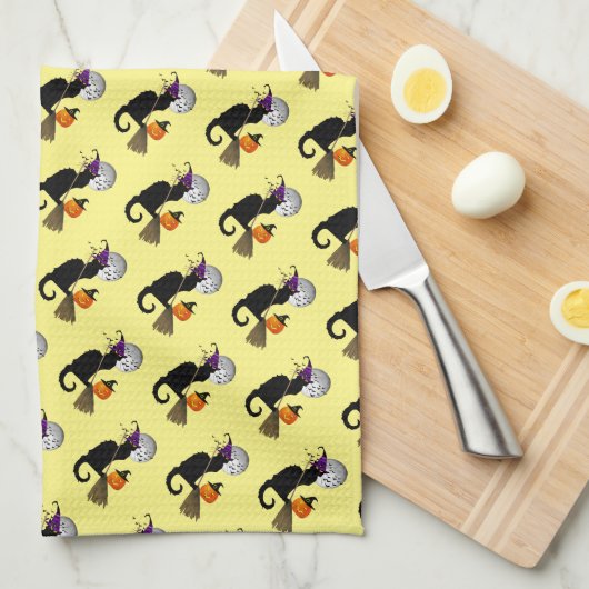 Le Chat Noir Halloween Witch Geschirrtuch (Viertel Falte)