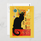 Le Chat Noir Happy New Year Party Postkarte (Vorne/Hinten)