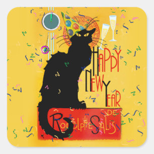 Le Chat Noir Happy New Year Quadratischer Aufkleber