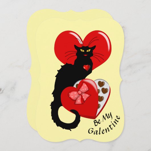 Le Chat Noir Heart Candy Valentine's Day Einladung (Vorne/Hinten)