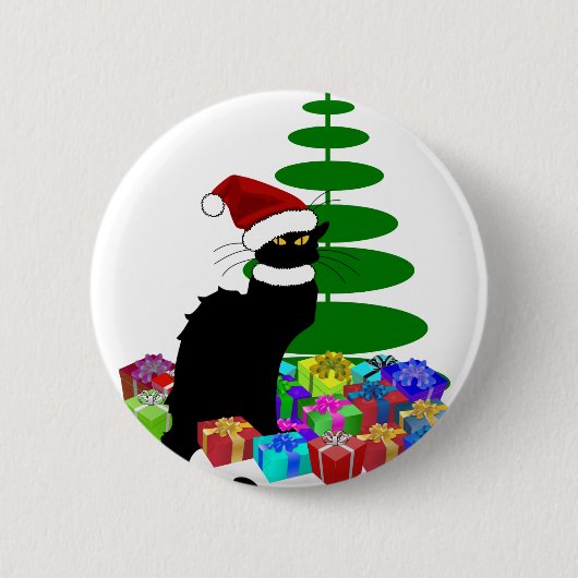 Le Chat Noir mit Weihnachtsbaum und Geschenken Button (Vorderseite)