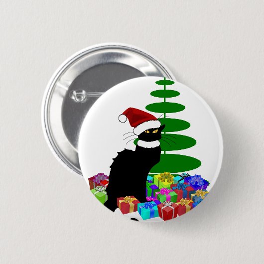 Le Chat Noir mit Weihnachtsbaum und Geschenken Button (Vorne & Hinten)