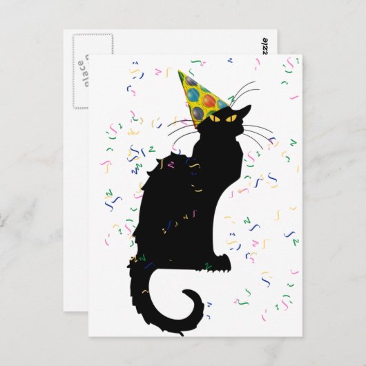 Le Chat Noir Party Hat Confetti Celebration Postkarte (Vorne/Hinten)