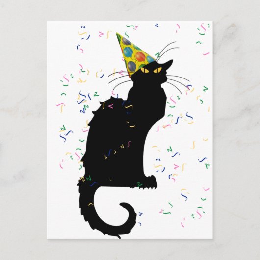 Le Chat Noir Party Hat Confetti Celebration Postkarte (Vorderseite)