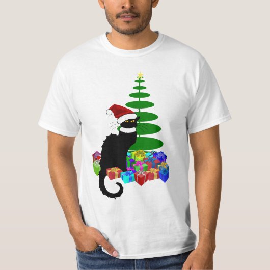 Le Chat Noir Santa Hat Christmas T-Shirt (Vorderseite)