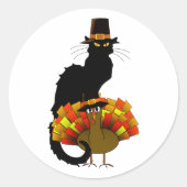Le Chat Noir Thanksgiving and Pilgrim Turkey Runder Aufkleber (Vorderseite)