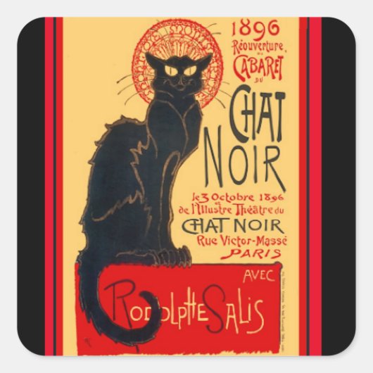 Le Chat Noir, The Black Cat, Art Quadratischer Aufkleber (Vorderseite)