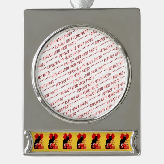 Le Chat Noir Valentine's Day Banner-Ornament Silber (Vorderseite)