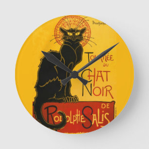Le Chat Noir Vintage Schwarzkatze Jugendstil Runde Wanduhr